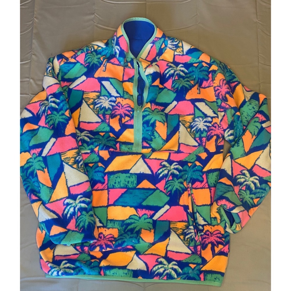 Chubbies Reversible Anorak Pullover Mens Size L Blue Neon Tropical‎  Gorpcore
